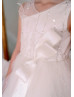 Beaded Ivory Tulle Ruffled Knee Length Flower Girl Dress